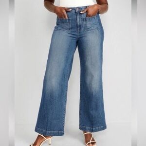 Old Navy Wide Leg Trouser Jeans Womens 16 Blue Extra High Rise Stretch EXC